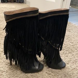 Bebe fringe black booties